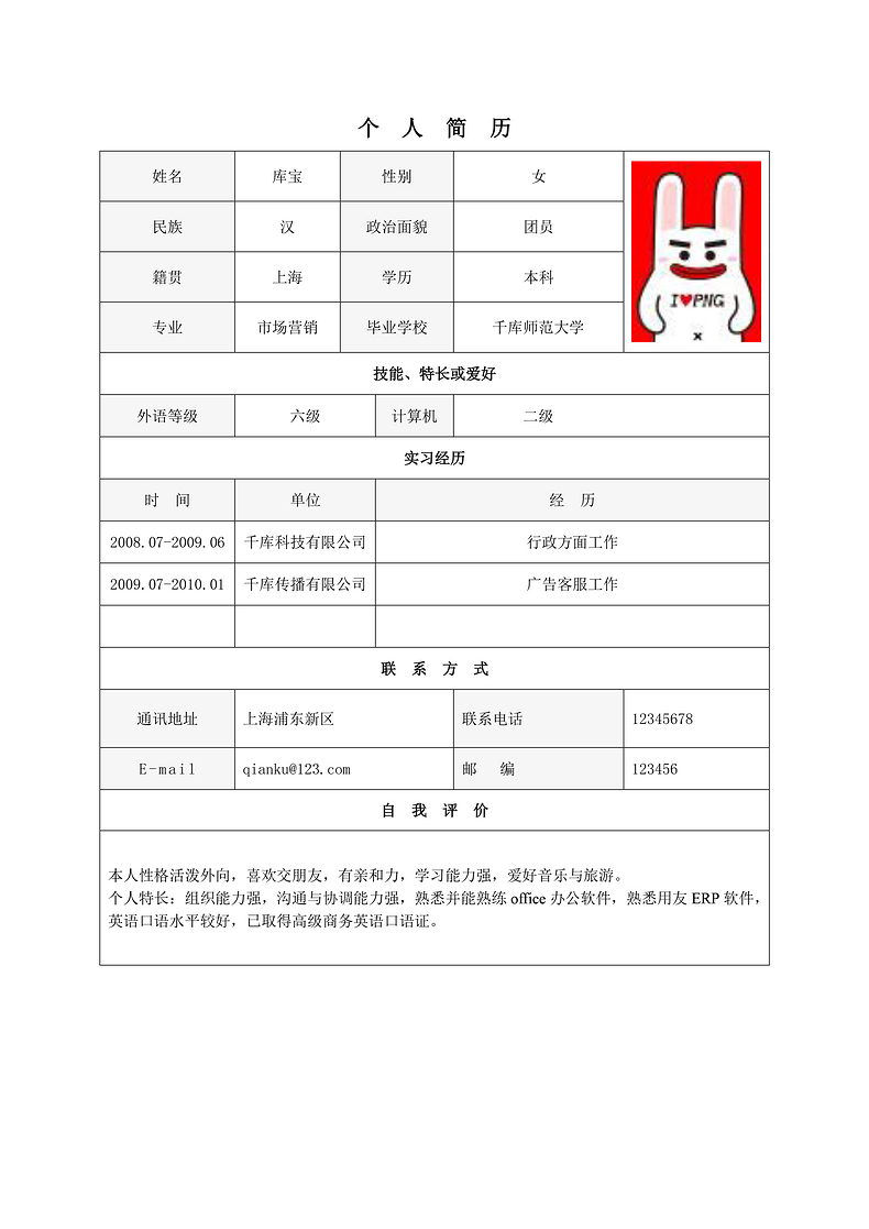 经典的市场营销专业销售专业表格求职简历word简历模板预览