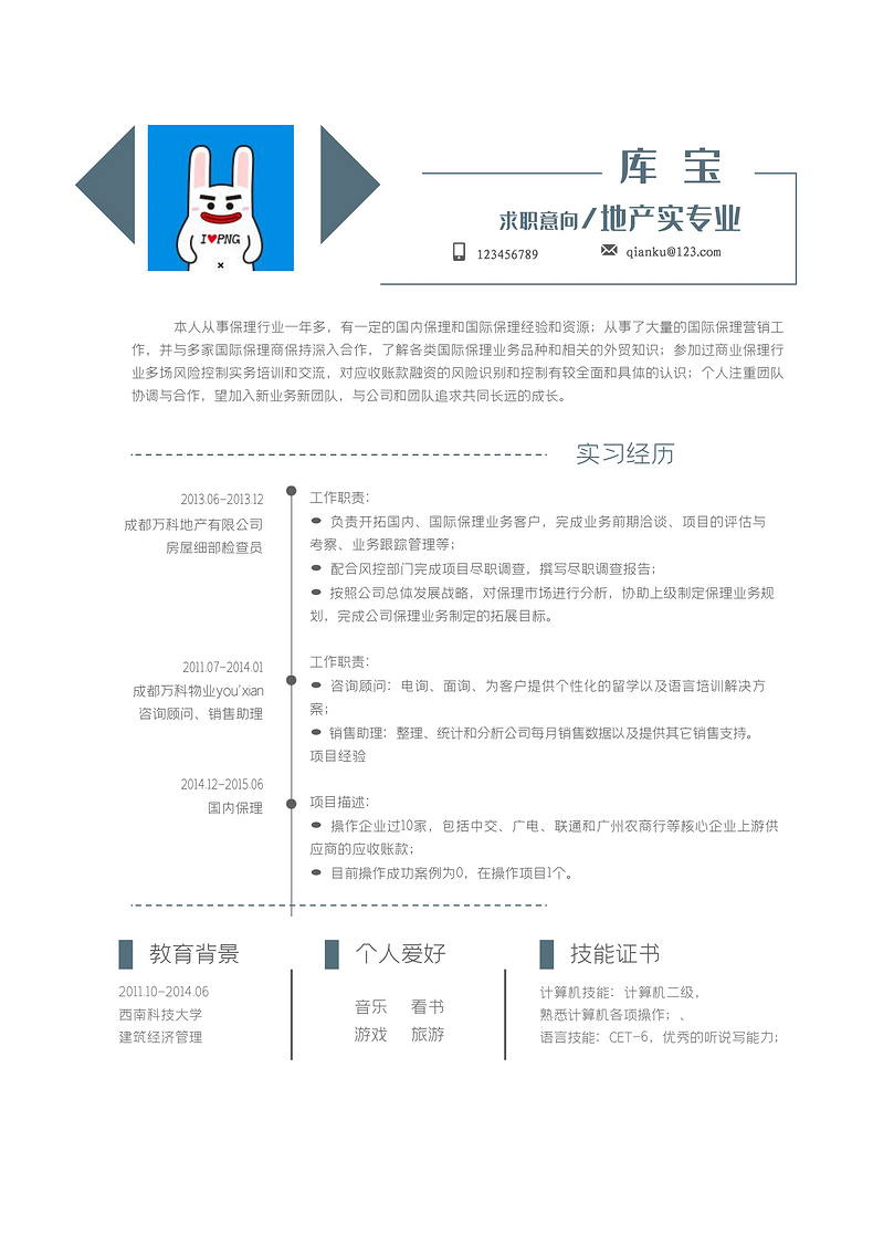 简约风地产行业岗位word模板word简历模板预览