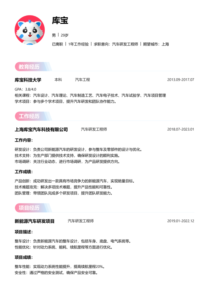 高级[5-10年]-汽车研发制造简历word模板