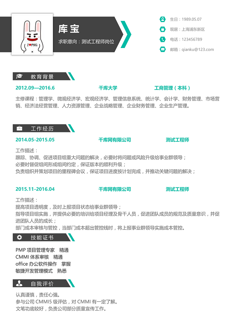 创意时尚清新软件测试工程师求职简历word简历模板预览