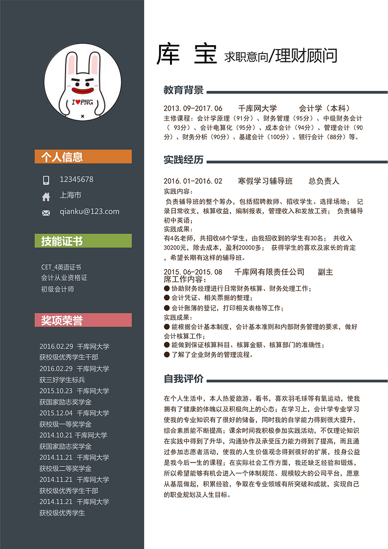 黑白创意简洁理财顾问个人简历模板word简历模板预览