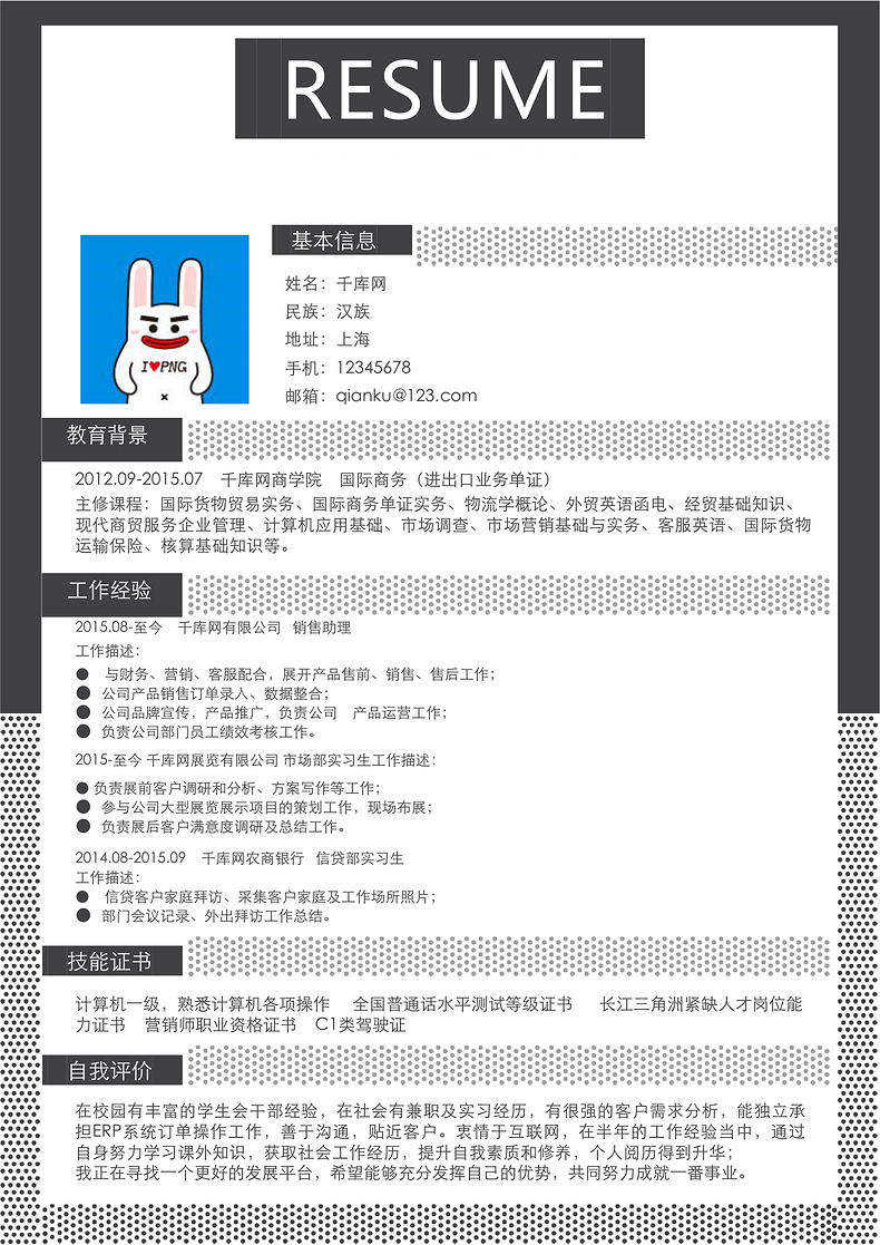 时尚创意风电商运营简历word简历模板预览