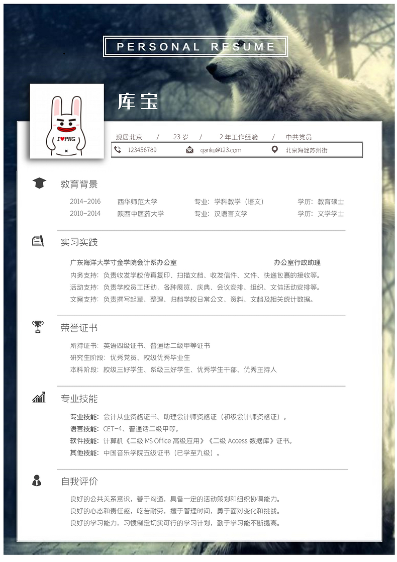 简约风个人通用岗位word模板word简历模板预览