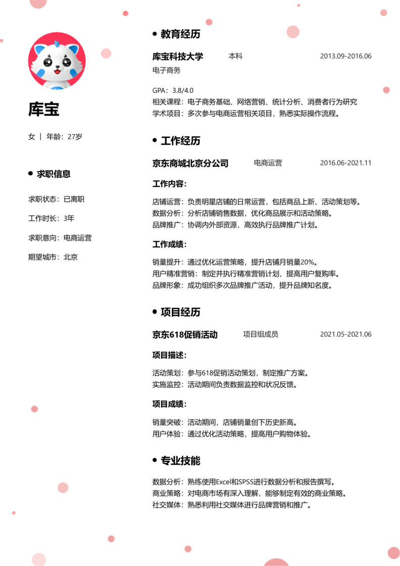 初级[1-3年]-电商运营简历word模板