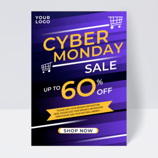 动感光线海报模板_紫色渐变cyber monday 促销传单