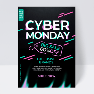 电子商务推广海报模板_色彩对比cyber monday 促销传单