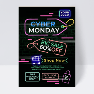 彩色霓虹标签cyber monday 促销传单