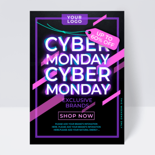 电子商务推广海报模板_彩色发光字体cyber monday 促销传单