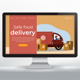 卡车海报模板_红色卡车元素食物配送网页设计