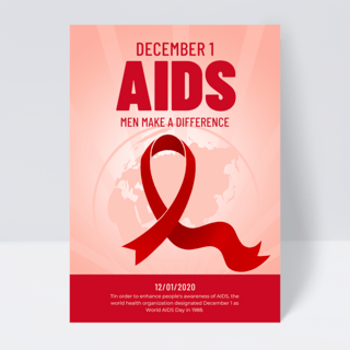 病毒防御海报模板_浅色背景手绘红色丝带艾滋病宣传传单