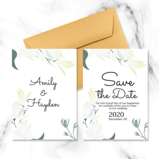 白色花朵创意双面婚礼邀请函