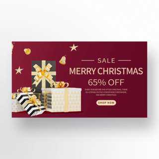 圣诞彩带星星海报模板_经典红色背景和黑金色礼盒包装圣诞节快乐社交媒体