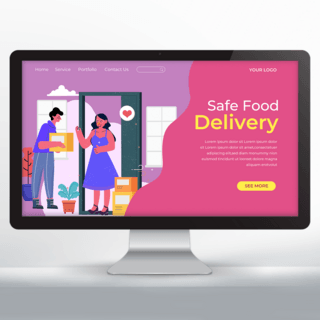 手机网页支付海报模板_紫红色背景食物配送宣传网页设计