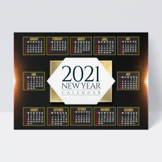 新年年历海报模板_奢华金色时尚2021新年年历