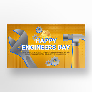 黄色安全帽海报模板_黄色齿轮engineers day宣传banner模板