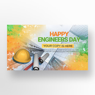 黄色安全帽海报模板_印度风格engineers day宣传banner模板