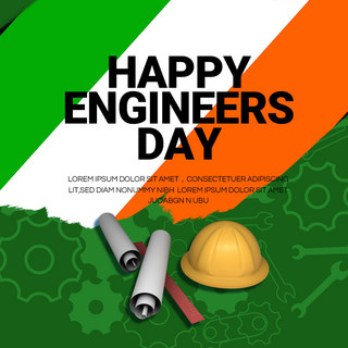 黄色安全帽海报模板_绿色印度风格engineers day宣传sns模板
