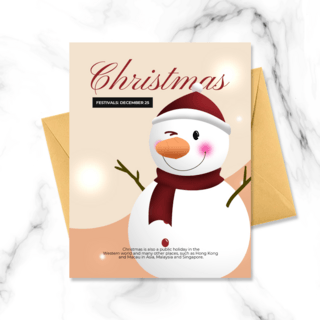 节日贺卡模版海报模板_可爱雪人元素圣诞竖版贺卡模版
