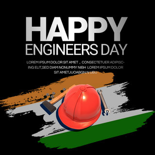 黄色安全帽海报模板_黑色印度风格engineers day宣传sns模板