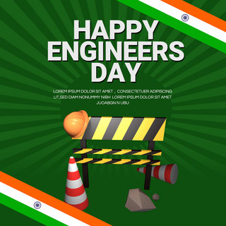 灯泡齿轮绿色海报模板_绿色印度风格engineers day宣传sns模板