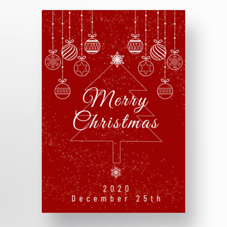 礼物线条海报模板_红色简约线条圣诞树圣诞节快乐海报