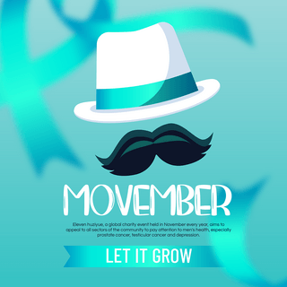 蓝色礼帽海报模板_蓝色movember胡子月