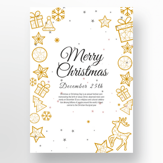 圣诞节金色鹿海报模板_金色星星圣诞节快乐简约线条海报