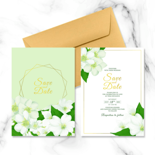 创意清新绿色海报模板_创意清新绿色茉莉花元素双面婚礼邀请函
