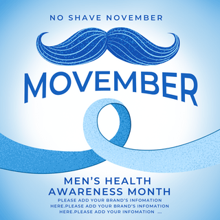 11月手绘海报模板_干净蓝色手绘movember胡子月