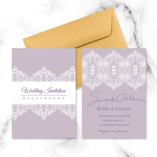 奢华紫色蕾丝元素双面婚礼邀请函