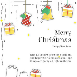 圣诞蝴蝶结铃铛海报模板_简约线条圣诞节卡片