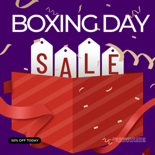创意紫色背景红色礼盒boxing day卡通风格模板