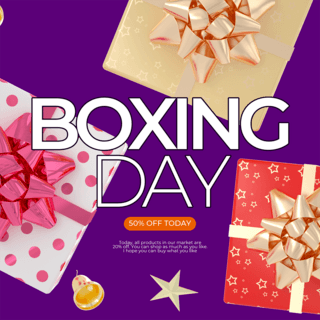 卡通day海报模板_紫色背景创意boxing day卡通风格模板