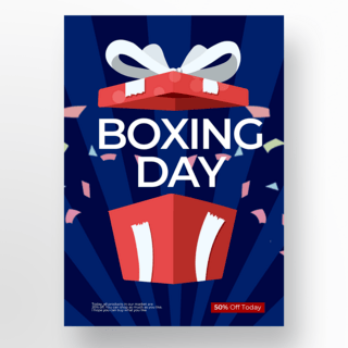 蓝色背景boxing day卡通风格海报模板