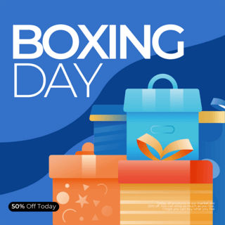蓝色背景boxing day卡通风格模板