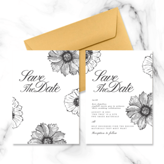 手绘插画黑白花朵婚礼邀请函