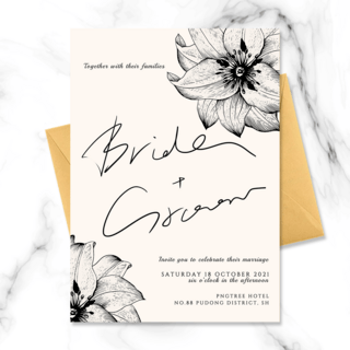 精美创意素描黑白花朵婚礼邀请函