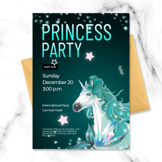 公主可爱海报模板_绿色光斑梦幻独角兽元素公主聚会邀请函