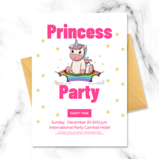 公主可爱海报模板_白色背景可爱独角兽元素公主聚会邀请函