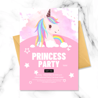 公主可爱海报模板_创意独角兽元素公主聚会邀请函设计
