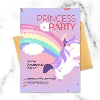 公主可爱海报模板_紫色梦幻独角兽元素公主聚会邀请函