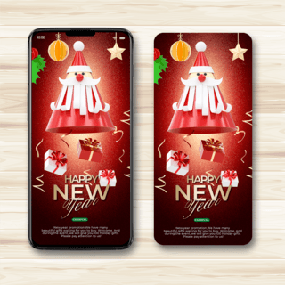 红色背景创意精致新年装饰移动端促销模板