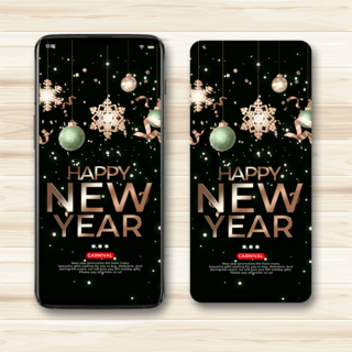 精致新年海报模板_黑色创意风格精致新年装饰移动端促销模板