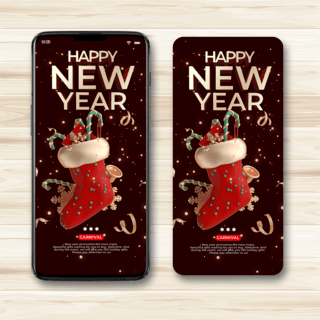 圣诞袜红色海报模板_创意红色圣诞袜元素精致新年装饰移动端促销模板
