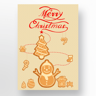 圣诞袜海报模板_黄色圣诞雪人饼干海报