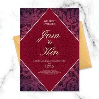 印度婚礼邀请函海报模板_红色印度婚礼邀请函