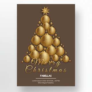 圣诞海报模板_圣诞球质感金色海报