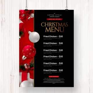 西餐圣诞美食海报模板_高级简约精致圣诞餐厅菜单