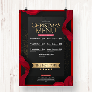 高级餐厅菜单海报模板_圣诞餐厅精致简约菜单