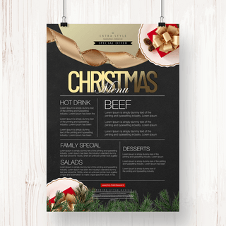 现代简约菜单海报模板_简约高级精致圣诞节餐厅菜单